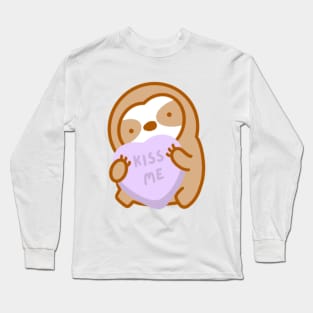 Cute Valentine Kiss Me Candy Heart Sloth Long Sleeve T-Shirt